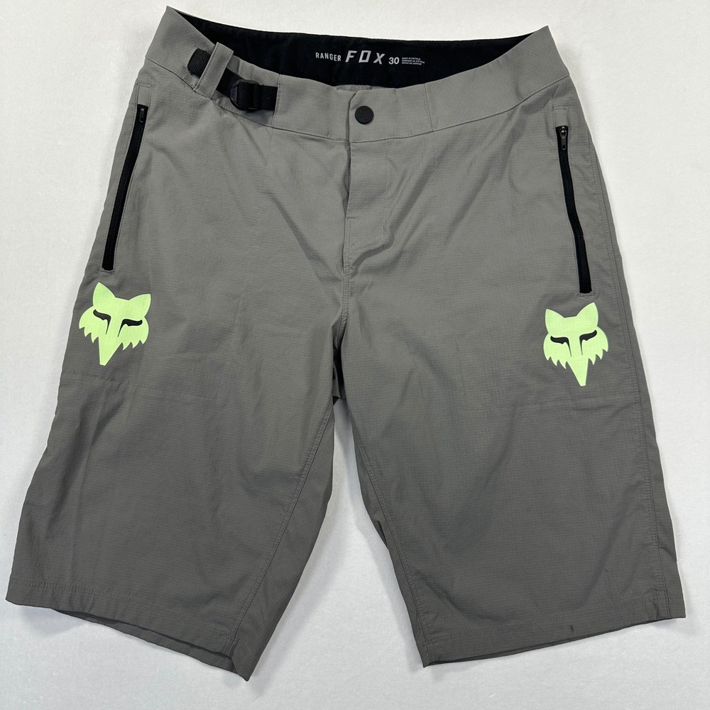 Fox Racing Ranger Shorts 30 Gray MTB Mountain Bike Neon Logo Ripstop Trail